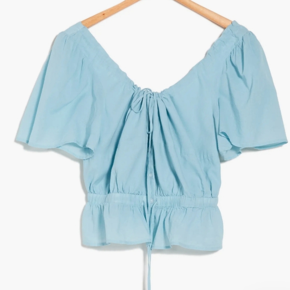 7 FOR ALL MANKIND Light Blue Vneck Cotton Crop Top NEW - Picture 3 of 7